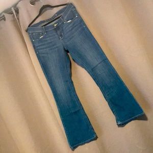Vintage blue, slight flare 5 pocket zip fly jeans